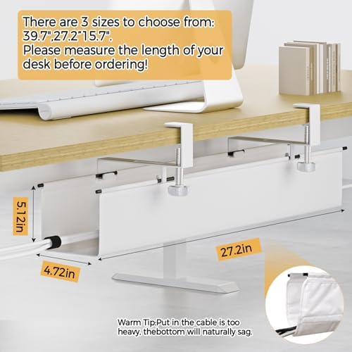 Under Desk Cable Management Tray 27.2" - No Drill Computer Wire Organizer Cable Tray, Cord Hider Clamp Mount with 16X Cable Ties PC Cables Management Cord Holder for Office/Home (Upgrade Fabric,White) - Image 6