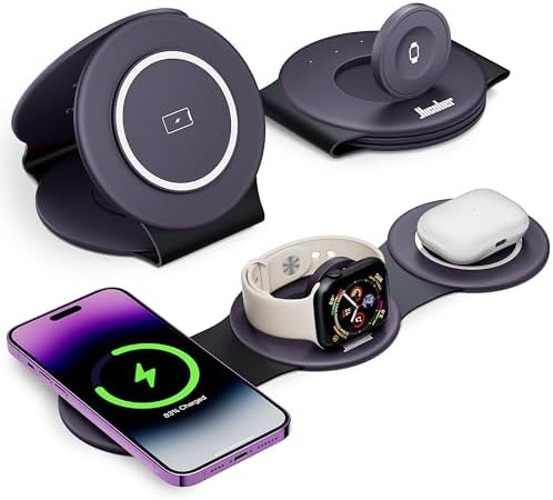 HICOBER 3-in-1 Wireless Charging Station for iPhone, Watch, AirPods, Purple by Hicober