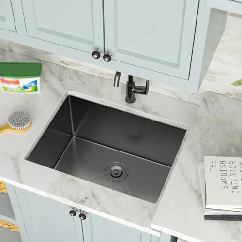 24 Inch Black Undermount Stainless Steel Laundry Sink - Image 3