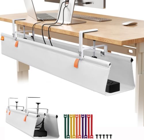 Under Desk Cable Management Tray No Drill,48Inch Cable Management,White by SUREUP9