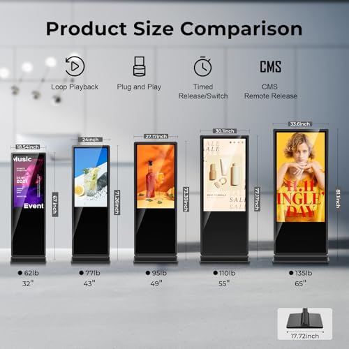 49 inch 4K Indoor Digital Signage LCD Screen IPS Floor Standing Digital Kiosks Interactive Displays with WiFi HDMI/USB Input Auto AD Player, Android OS Black - Image 2