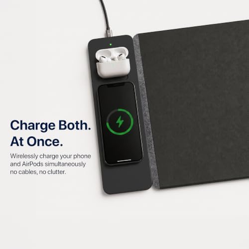 Wireless Charging Mouse Pad & Desk Mat with Detachable MagSafe-Compatible & Qi Charger, Charges Phone + Earbuds, Hidden Storage, XL Vegan Leather Mouse Pad, 30.7" × 14.6"(Grey) - Image 4
