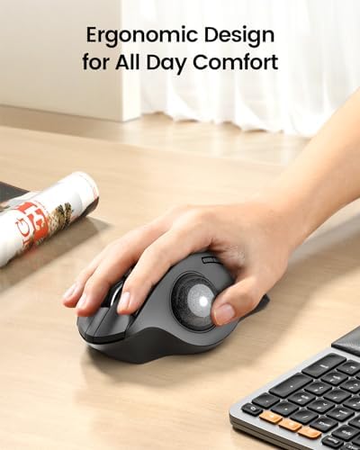 ProtoArc EM01 NL Wireless Trackball Mouse, Rechargeable Thumb Control, Gray - Image 3