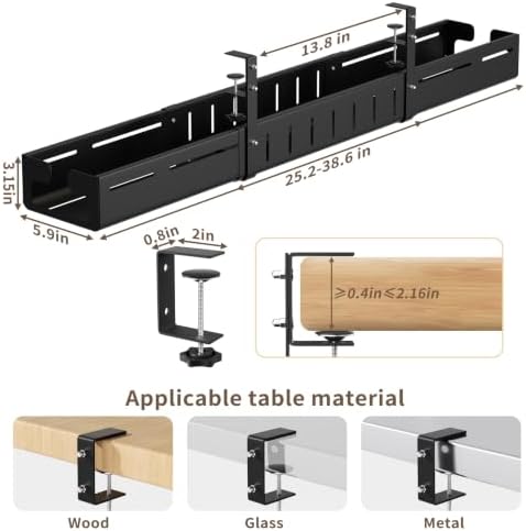 Under Desk Cable Management Tray,Expandable 25.2" – 38.6",Black - Image 6