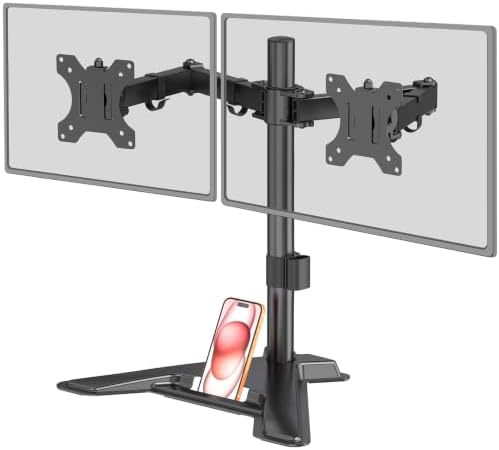MOUNT PRO Dual Monitor Stand, Free-Standing Full Motion Monitor Desk Mount Fits 2 Screens up to 27 inches,17.6lbs with Height Adjustable, Swivel, Tilt, Rotation, VESA 75x75 100x100, Black by MOUNTPRO