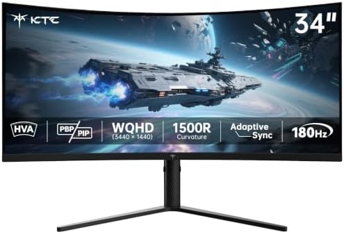 KTC 34 Inch UWQHD Ultrawide 3440X1440 Curved Gaming Monitor 180Hz, H34S5 by KTC
