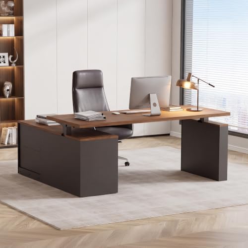OffiGo Executive 63 Inch L Shaped Electric Standing Desk, Walnut+Black - Image 3