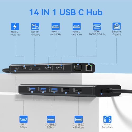 USB C Docking Station Dual Monitor Triple Display Hub Multiple Adapter - Image 2