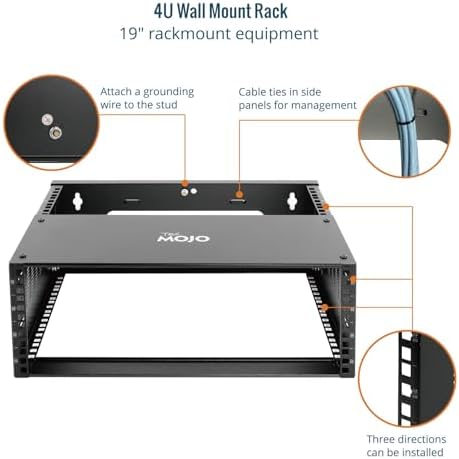 Tecmojo 4U Wall Mount Rack,4U Rack 13.9 inch Depth,132lbs(60kg) Weight Capacity,19" Network Rack for Shallow Server and IT Equipment, Network Switches,Patch Panel Bracket,Black - Image 4