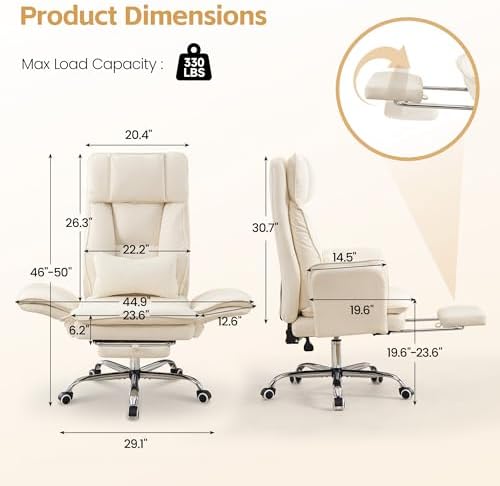 Big and Tall Office Chair, Footrest & Flip Armrest for Pets Off-white - Image 2