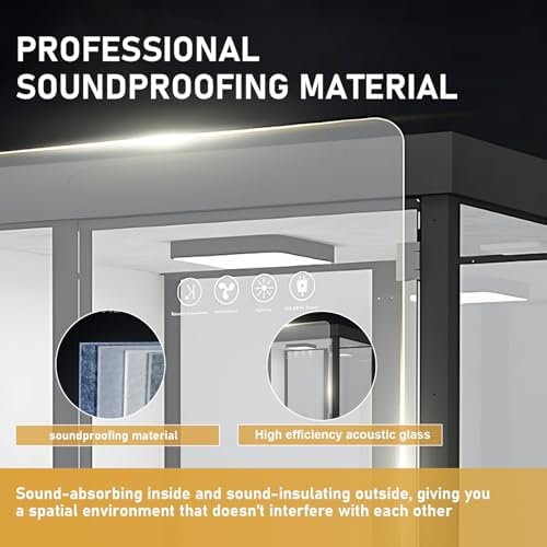 Office Sound Booth with Audio Privacy - Modern Soundproof Booth Includes Black Transparent Glass Design,Freestanding Office Room with Light, Fans,Casters for Negotiation,Meeting(86.61IN) - Image 4