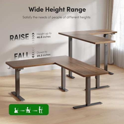 FEZIBO Triple Motors 25mm Tabletop L Shaped Standing Desk, 63" X 55" Electric Standing Gaming Desk Adjustable Height, Corner Stand up Desk with Splice Board, Black Frame/Black Walnut Top - Image 7