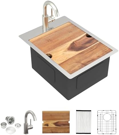 15"x20" Bar Prep Sink Drop In Workstation with Faucet Combo by FULORNI