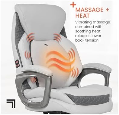Sharper Image S600 Active Lumbar Ergonomic Bonded Leather Swivel Executive Massage Chair, White/Gray - Image 6