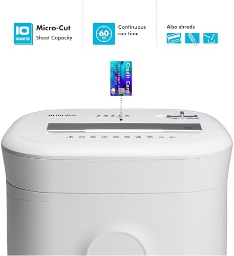 Aurora High-Security 10-Sheet Micro-Cut Paper and Credit Card Shredder with 6 Gallon Pullout Basket / 60 Mins Running Time/Security Level P-5 - Image 3