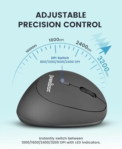 Perixx PERIMICE-719RX Wireless 2.4G Rechargeable Ergonomic Mouse - Duo Wired and Cordless Charging Feature - Wireless Charger Included - Black - Image 7
