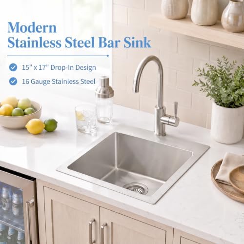 Drop In Bar Sink 15 X 17 inch,16 Gauge Stainless Steel Bar Sink - Image 2