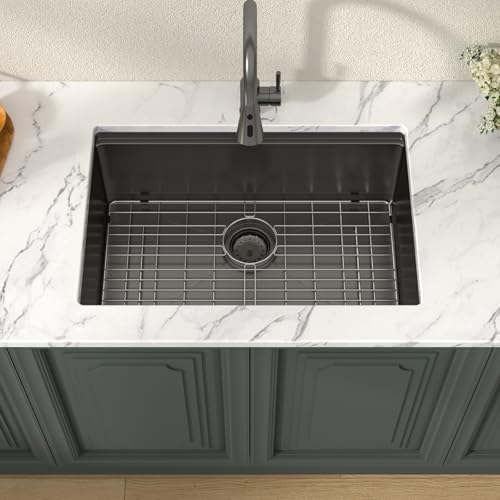 Lordear 27x19 Black Kitchen Sink - T304 16 Gauge Undermount Kitchen Sink Workstation Gunmetal Black Stainless Steel Single Bowl Handmade Round Corner 27x19x10 Inch - Image 3