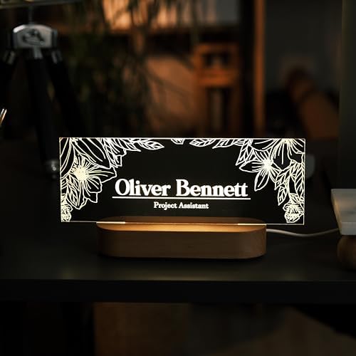 Personalized LED Desk Name Plate Custom Acrylic Office Name Sign with Wooden Base - Image 2