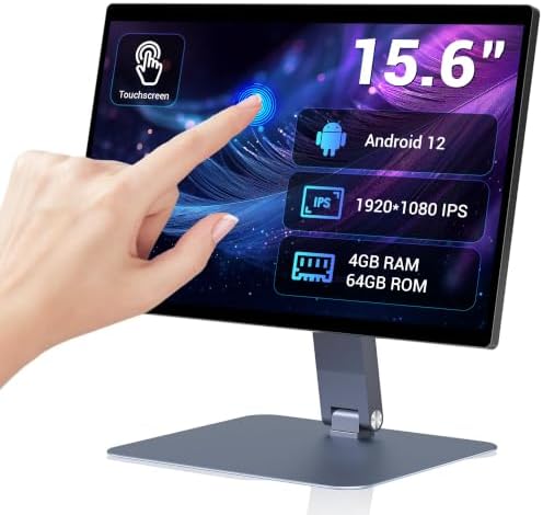 15.6" All-in-One Industrial Desktop Computer, Fanless Android 12 Touchscreen PC with Swivel Mount Rugged RK3399 Tablet, 4GB RAM 64GB ROM, 1920 x 1080 IPS, USB 3.0 for Office/Kiosk/Bar/Warehouse by HIGOLEPC