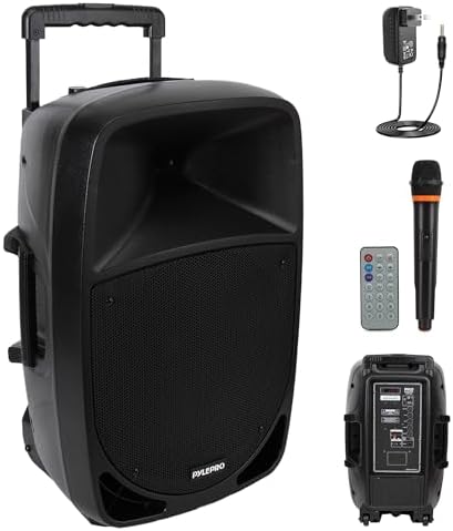 Pyle 1200W Portable Bluetooth PA Speaker - 12’’ Subwoofer, LED Battery Indicator Lights W/Built-In Rechargeable Battery, MP3/USB/SD Card Reader, and UHF Wireless Microphone - Pyle PSBT125A,Black by PyleUSA