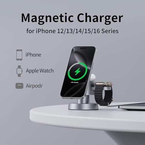 4 in 1 Magnetic Wireless Charging Station,15W Fast Charging with Night Light for MagSafe Charger Stand,3 in 1 Wireless Charger for iPhone 17/16/15/14/13Pro Max,Apple Watch&AirPods,Titanium Gray - Image 5