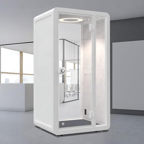 White Office Pod Booth (White Simple Appearance Design)(Reduce Noise by 25-35 Decibels)(Silent Fresh Air System) Soundproof Booth with Lighting,Universal Wheel for Sining (47.24IN) by X-Comfot