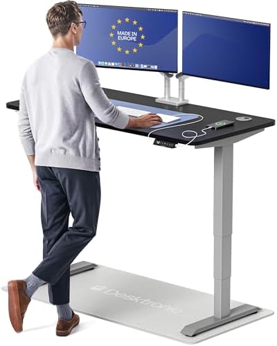 Desktronic HomePro Standing Desk 54x28 — Made in Europe, Ergonomic Sit Stand Home Office Desk, Electric Height Adjustable, Dual Motor, USB & USB-C Charging, Wobble-Free, Touchscreen, 3 Memory Presets by Desktronic