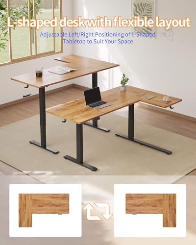 YIHAYO Reversiable L-Shaped Electric Standing Desk, 55 Inches Stand Up Corner Desk, Sit and Stand Up for Work Office Home, Ergonomic Rising Computer Table with Splice Board, Rustic Brown - Image 6