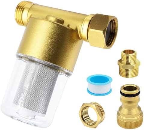 40 Micron Reusable Brass Inline Sediment Filter - Universal Fit for Washing Machine, Shower, Garden Hose & Well Water - Anti-Clogging Design with Pipe Sealant Tape by Unknown