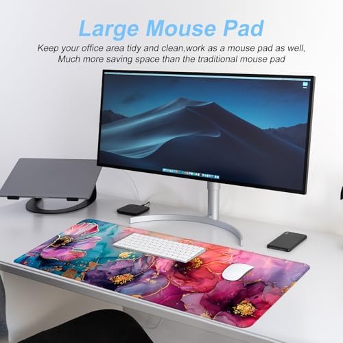 Floral Mouse Pad XXL – Large Desk Mat with Abstract Alcohol Ink Flowers in Pink, Purple & Teal, Extended Mousepad with Non-Slip Base for Office, Workstation, Gifts,31.5 x 11.8 in - Image 4