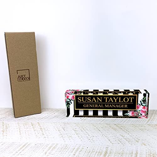 Artblox Office Desk Name Plate Personalized | Custom Name Plates for Desks | Black Stripes & Roses Design On Clear Acrylic Glass | Cute Office Desk Accessories Customized Gifts - (8" x 2.5") - Image 6