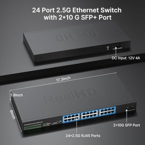 24 Port 2.5G Web Managed Ethernet Network Switch 24 x 2.5 Gigabit | 2 x 10G SFP+ | Work with 10-100-1000Mbps Devices | 160G Bandwidth | Fanless Quiet Metal Internet Switch | Rack Mount - Image 7