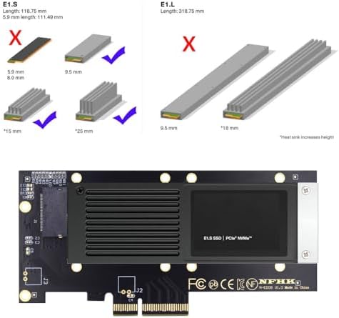 CY Adapter PCI-E 4.0 4X Host Adapter to NVMe Ruler 1U GEN-Z EDSFF 9.5mm 15mm 25mm Thickness Short SSD E1.S with Heat Sink PM9A3 PM9D3 P5801X Carrier Adapter - Image 2