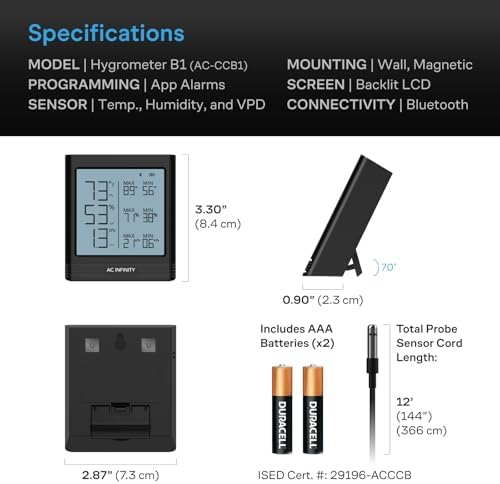 AC Infinity Temperature Humidity VPD Smart Hygrometer B1 w/ Bluetooth App - Image 6