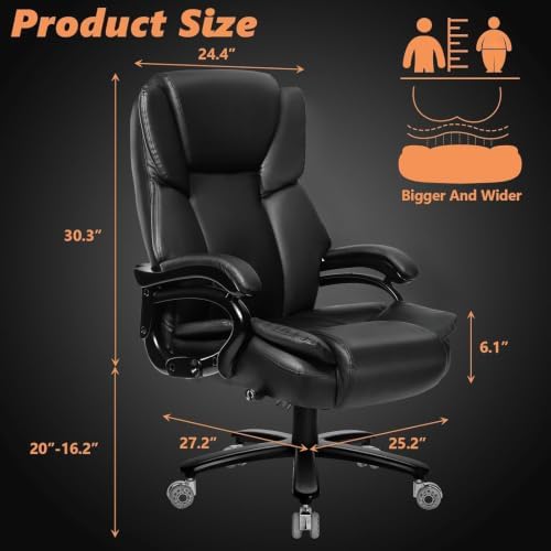 Indulgear Big and Tall Office Chair with Gel Seat Cushion,Heavy Duty Office Chair for Heavy People, High Back Executive Computer Chair with Adjustable Lumbar Support, Dual Rubber Wheel - Image 3