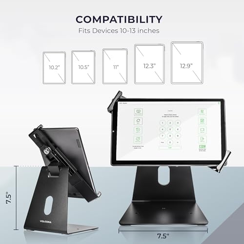Volcora Anti-Theft Tablet Stand iPad Kiosk Stand with Lock, Black 10-13'' iPad Stand for Desk, Swivel, Adjustable iPad Holder For Desk, iPad Mount For Desk For POS Register, Retail Business, Cashier - Image 2