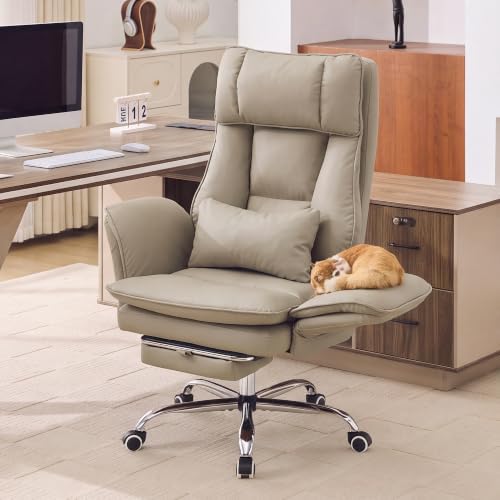 HUBSON Big and Tall Office Chair, Flip Armrest & Footrest for Pets, Khaki by HUBSON