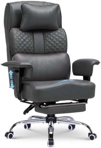 GTPLAYER Big and Tall Office Chair 400lbs Heavy Duty Wide Ergonomic Gaming Chair with Footrest, High Back Computer Chairs with Adjustable Armrests, Executive Desk Chairs with Lumbar Support, Grey by GTPLAYER