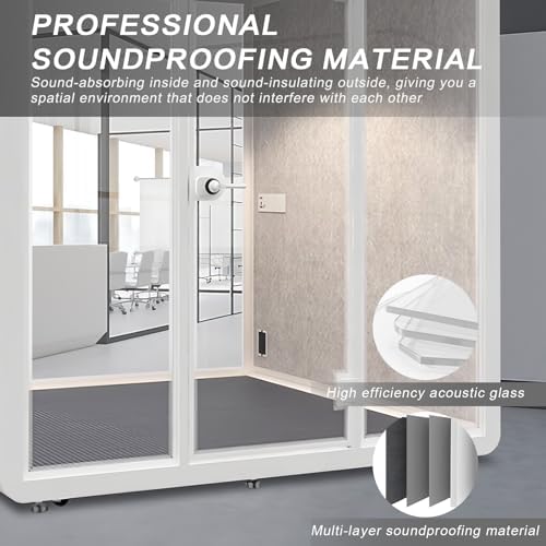White Office Pod Booth 86.61×82.67IN (White Simple Appearance Design)(Reduce Noise by 25-35 Decibels)(Silent Fresh Air System) Soundproof Booth with Lighting,Universal Wheel for Meeting - Image 4