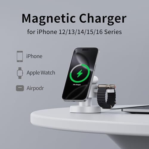 4 in 1 Magnetic Wireless Charging Station,15W Fast Charging with Night Light for MagSafe Charger Stand,3 in 1 Wireless Charger for iPhone 17/16/15/14/13 Pro Max,Apple Watch & AirPods,White - Image 3