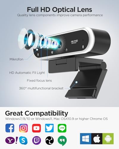 Webcam 4K with Microphone & Privacy Cover for PC/Laptop, USB Computer Camera Plug & Play with Auto Light Correction for Video Calls, Live Streaming Gaming & Online Meetings - Image 6