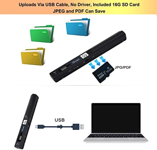 Portable Handheld Scanner Included 16G SD Card, Wand Scanner for A4 Documents Pictures Pages Texts Receipts Books Up to 900DPI, JPG/PDF Format Selection, Uploads Via USB Cable, No Driver - Image 6