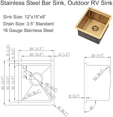 Undermount Gold Bar Sink, 12 x 15 inch - Image 6