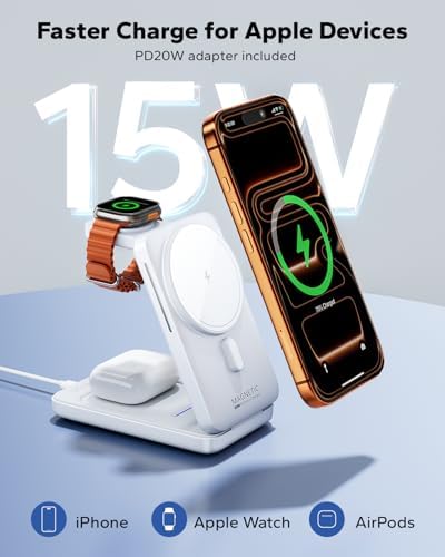 KPON 3-in-1 for Magsafe Charging Station, Foldable Travel Charger Stand for Apple, Wireless Magnetic Charging Dock for Multiple Devices iPhone 17 16 15 14 13 12 Series/Apple Watch/Airpods - Image 2