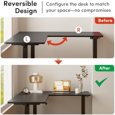 FEZIBO 63" x 55" L-Shaped Standing Desk - Adjustable Corner Desk L Shape, L-Shaped Adjustable Desk with Splice Board, L Shape Standing Desk, Black - Image 4