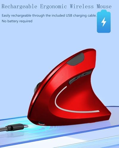 Ergonomic Mouse, Vertical Wireless Mouse 2.4G Rechargeable Optical Vertical Mouse High Precision Optical Mouse Adjustable800/1200/1600 DPI 6 Buttons, for Laptop etc, Red,Specially for Right-handers - Image 3