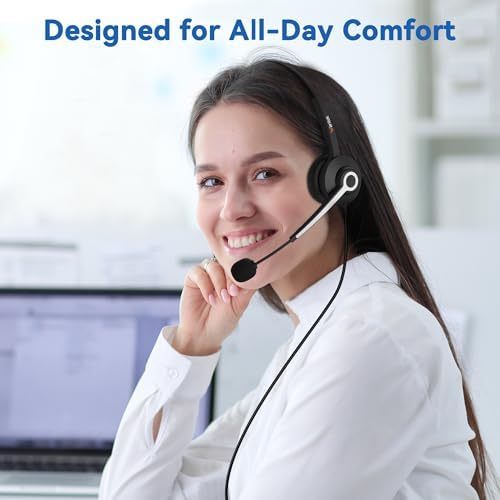 Wantek Binaural RJ9 Call Center Headset with Noise Cancelling Mic, Corded Office Headset with Mute for Avaya Phones - Image 5