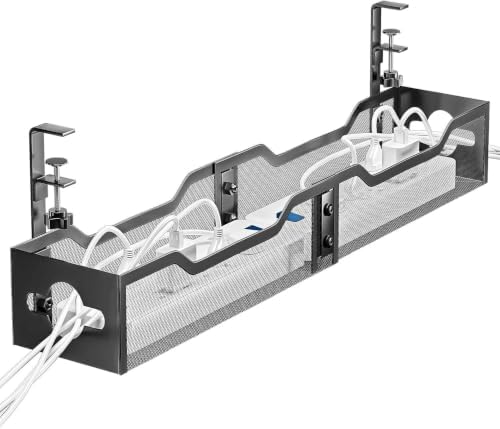 Under Desk Cable Management Tray Black, Litwaro Cable Management Under Desk No Drill, 25'' Cable Tray with Clamp for Wire Management, Cord Organizer for Office, Home - No Damage to Table by Litwaro