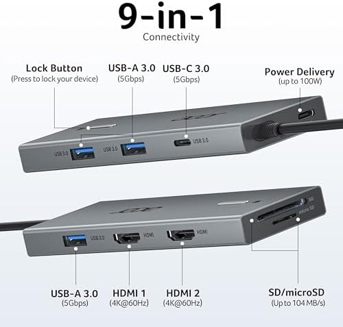 Acer USB-C Docking Station Dual Monitor, 9-in-1 Laptop Dock with 2 HDMI - Image 2